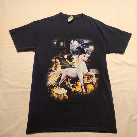 Unicorn Halloween Fruit Of The Loom Heavy HD T-shirt Women's Size Small Black - Picture 1 of 6